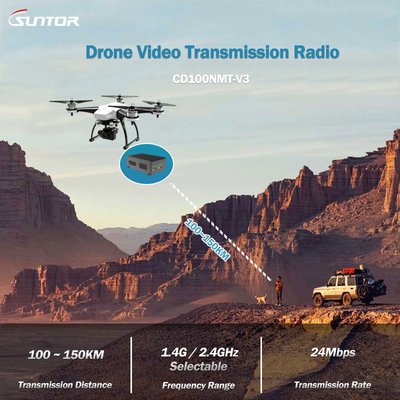 CD100NMT Transmitter COFDM jarak jauh untuk UAV/ Drone, Desain MIMO Dual-Antenna, Sampai 150 km