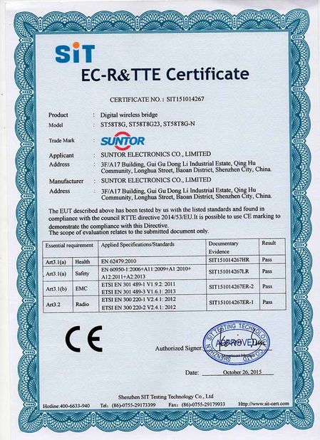 Cina SUNTOR ELECTRONICS CO.,LIMITED Sertifikasi
